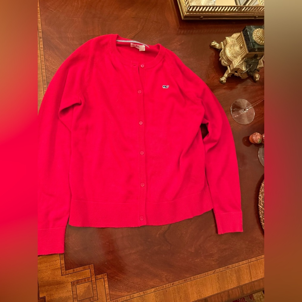 Red Cardigan Sweater vineyard vines girls L (14) Red
